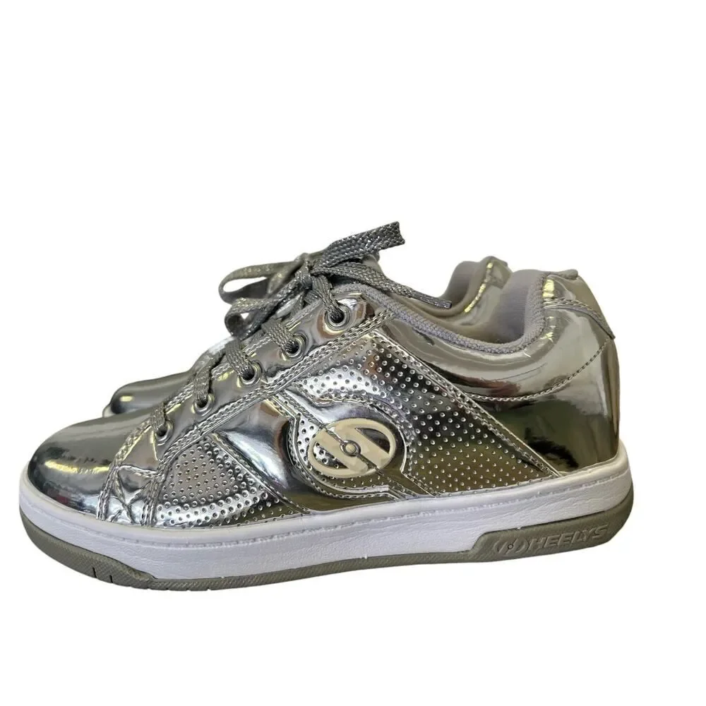 Heelys Silver Kids Premium 1 Lo Lace-up Padded Skate Roller Shoes Size Youth 5